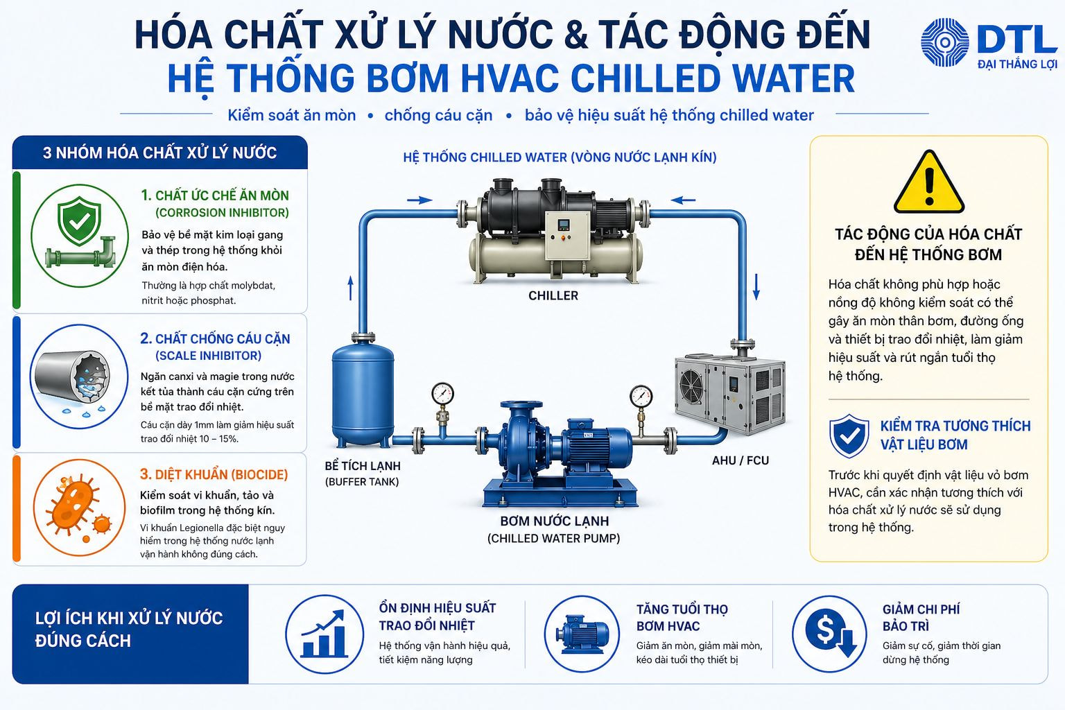 Hóa Chất Xử Lý Nước Và Tác Động Đến Hệ Thống Bơm HVAC Chilled Water