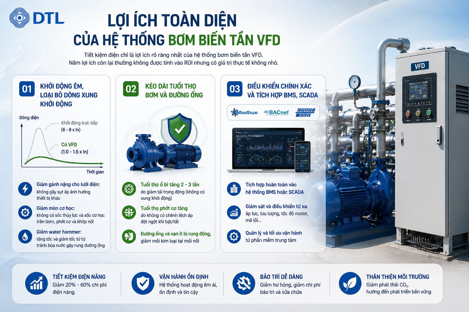 Lợi Ích Của Hệ Thống Bơm Biến Tần VFD