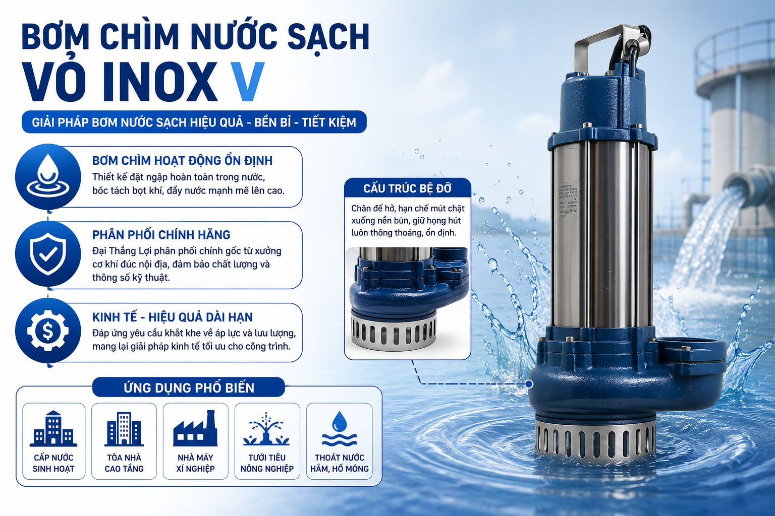 Bơm Chìm Nước Sạch Vỏ Inox V giá tốt
