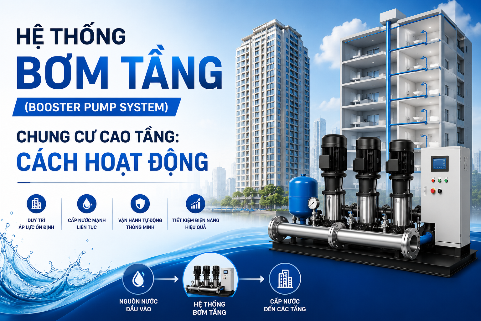 Nguyên lý hoạt động và cơ chế bù áp tự động của hệ thống Booster Pump chung cư cao tầng