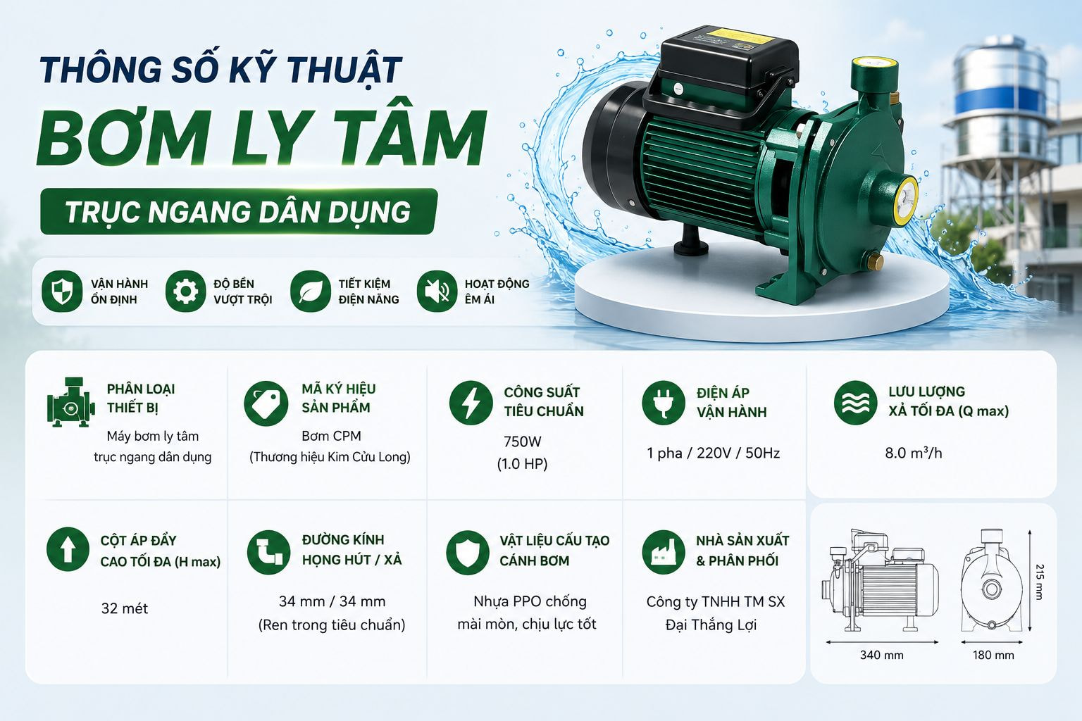 THÔNG SỐ KỸ THUẬT Bơm CPM