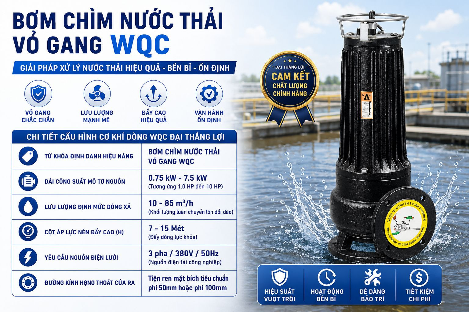 Bơm Chìm Nước Thải Vỏ Gang WQC