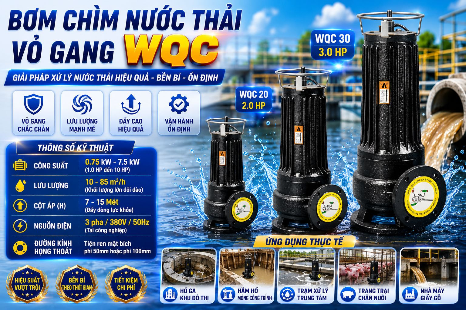 Bơm Chìm Nước Thải Vỏ Gang WQC