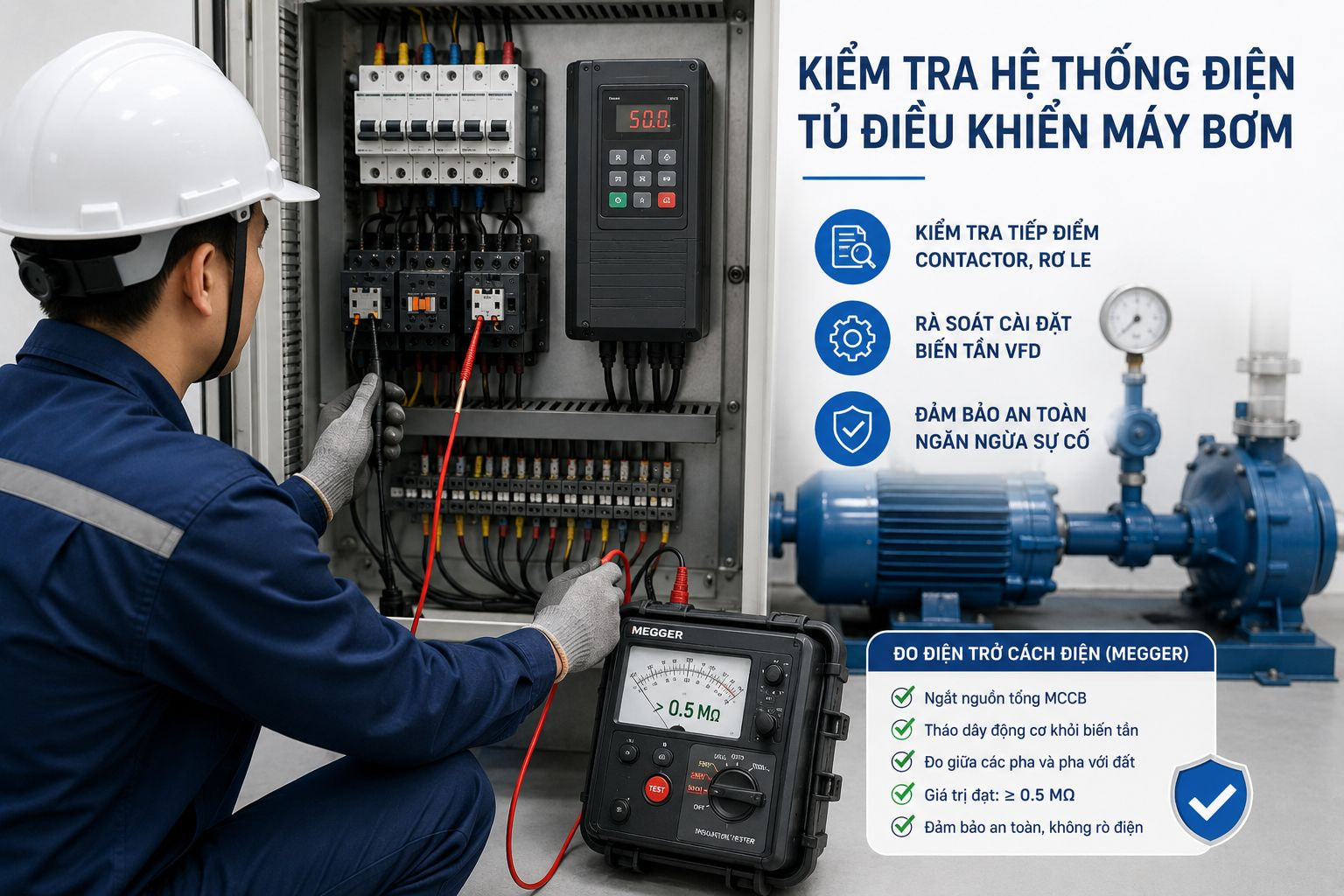 Kiểm tra hệ thống điện tủ điều khiển máy bơm nước chung cư